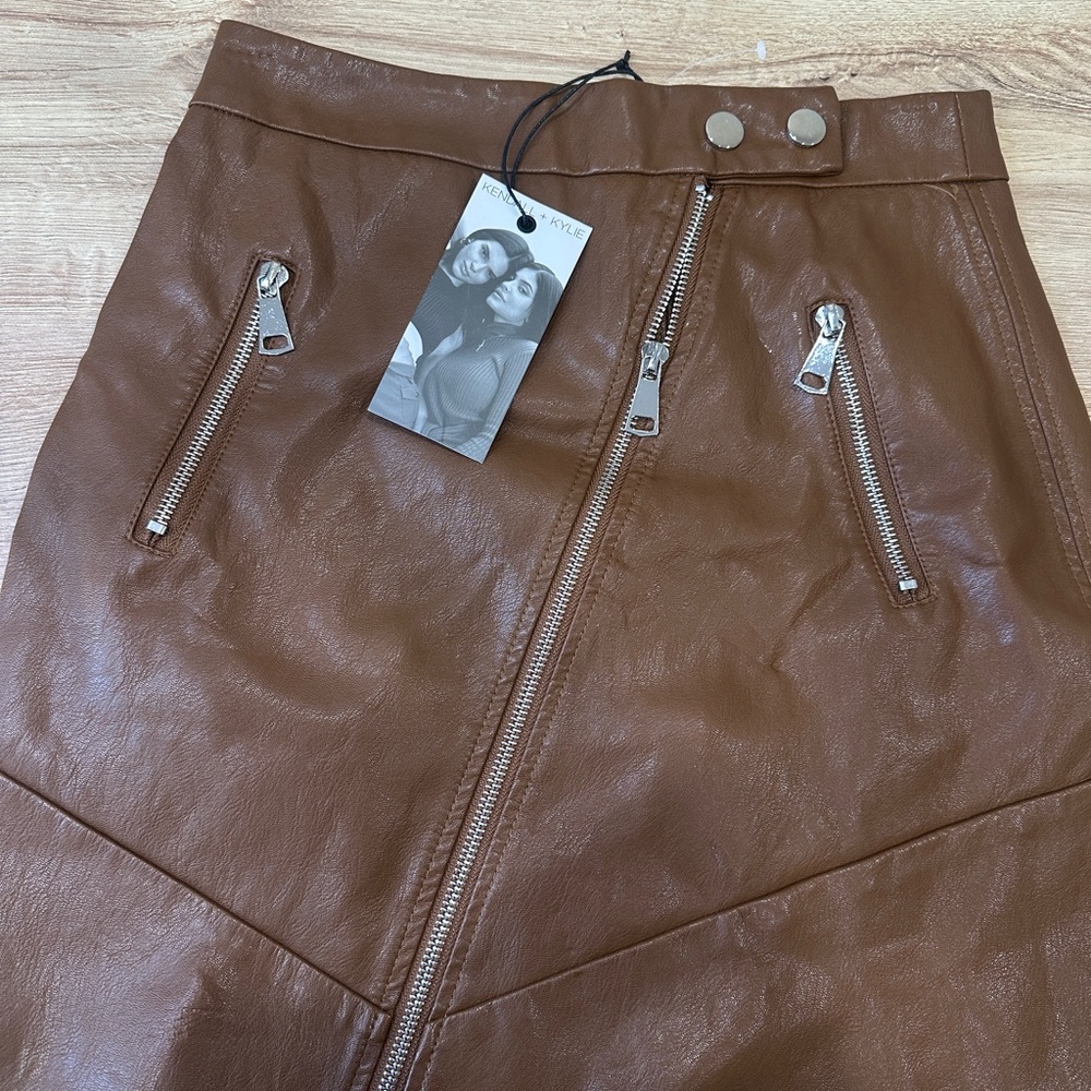 Kendall & Kylie Asymmetrical Brown Leather Skirt